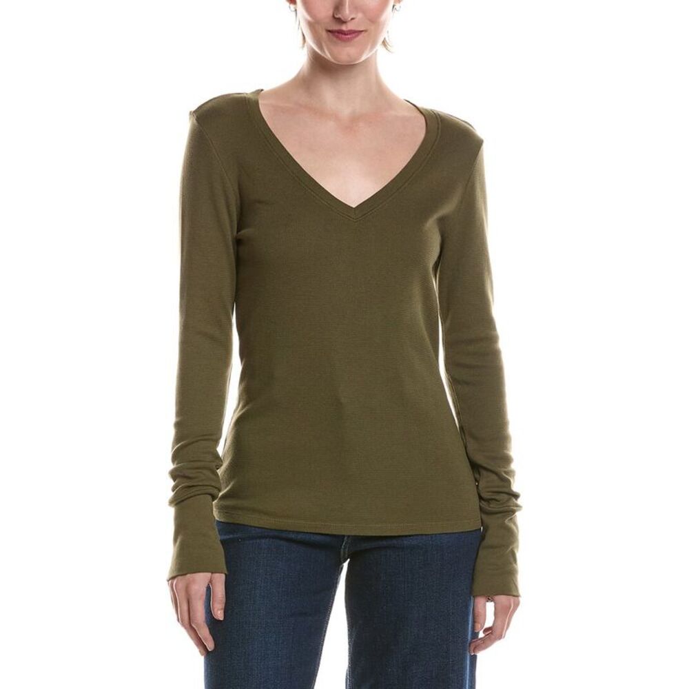 Michael Stars Womens Dinah V-Neck Top, Green
